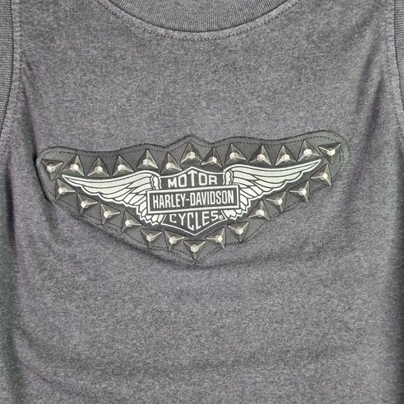 Harley Davidson Charcoal Gray Studded Logo Muscle Tank Top Moto Biker Chic Small - Picture 3 of 11